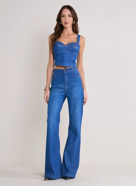 Top Jeans Estruturado Com Lastex