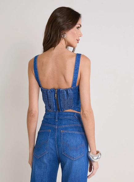 Top Jeans Estruturado Com Lastex