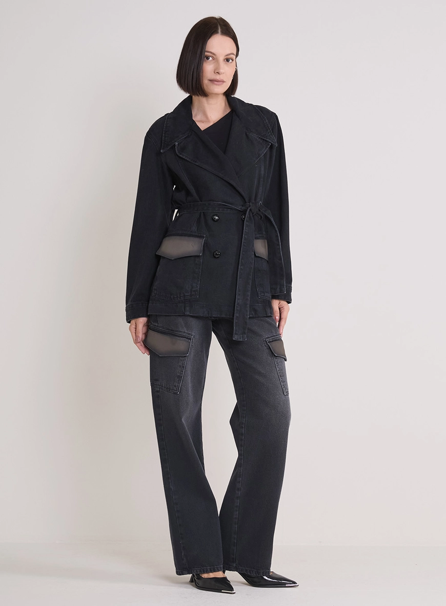 Casaco Jeans Feminino Com Amarração Indigo Preto