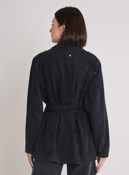 Casaco Jeans Feminino Com Amarração