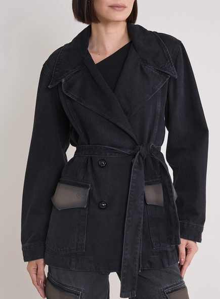 Casaco Jeans Feminino Com Amarração