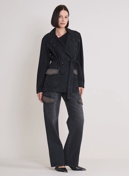 Casaco Jeans Feminino Com Amarração