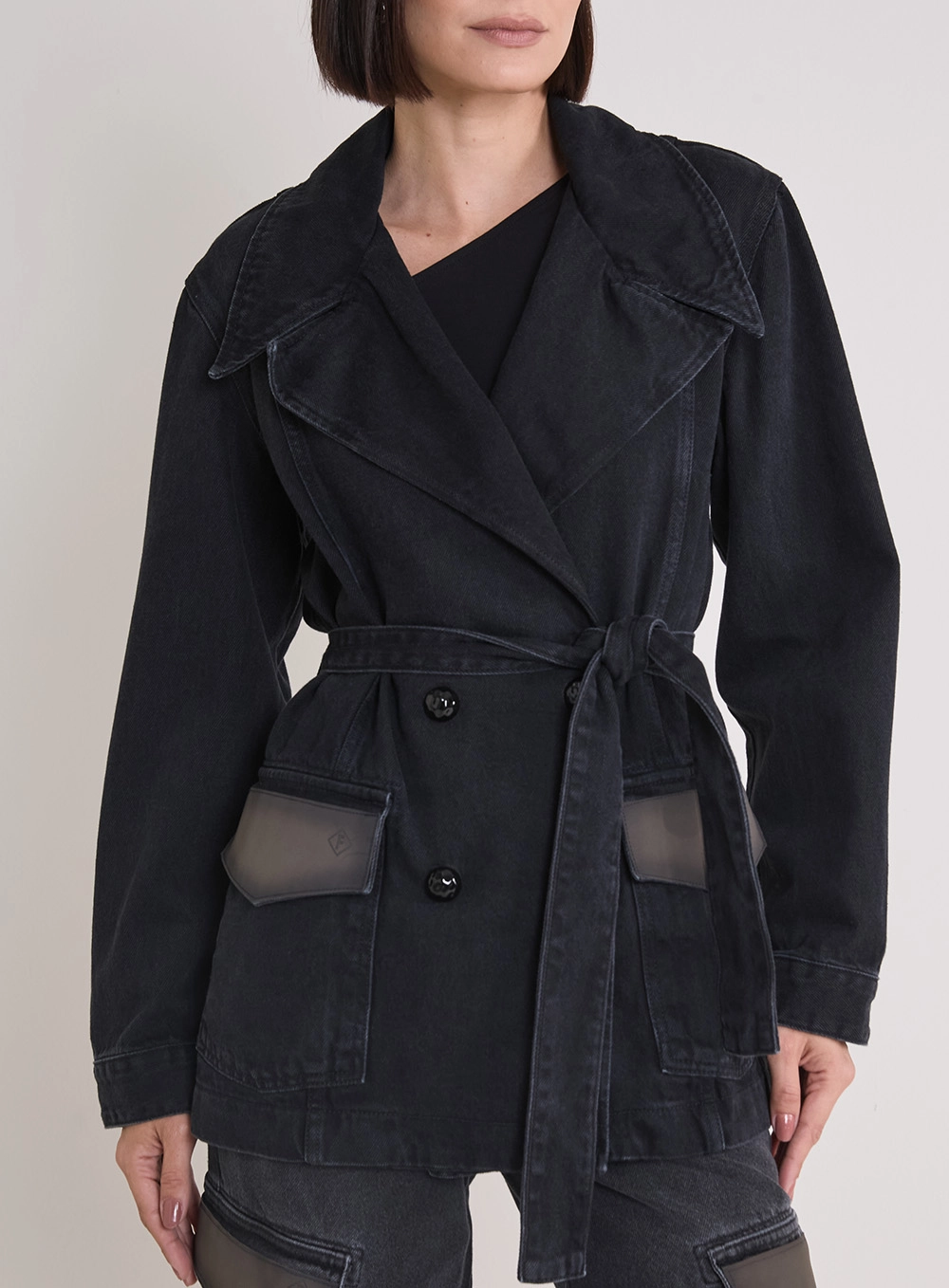 Casaco Jeans Feminino Com Amarração Indigo Preto 3