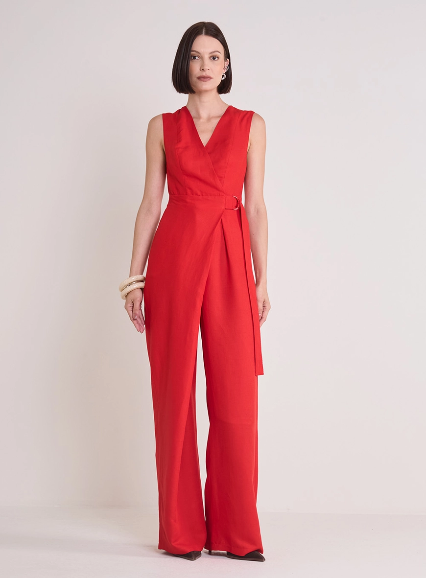 Macacão Transpassado Com Amarração Vermelho