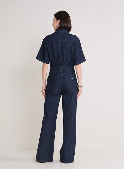 Macacão Jeans Mangas Amplas Calça Bella