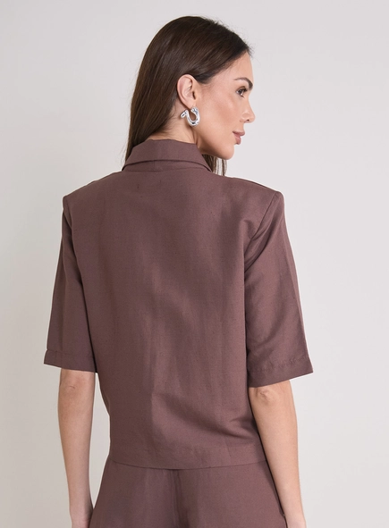 Blazer Feminino De Alfaiataria Cropped