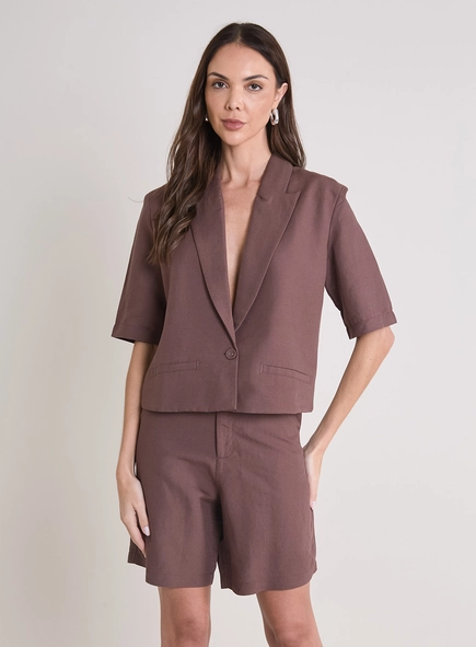 Blazer Feminino De Alfaiataria Cropped