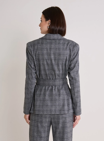 Blazer Feminino Acinturado Xadrez