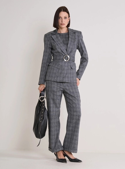 Blazer Feminino Acinturado Xadrez
