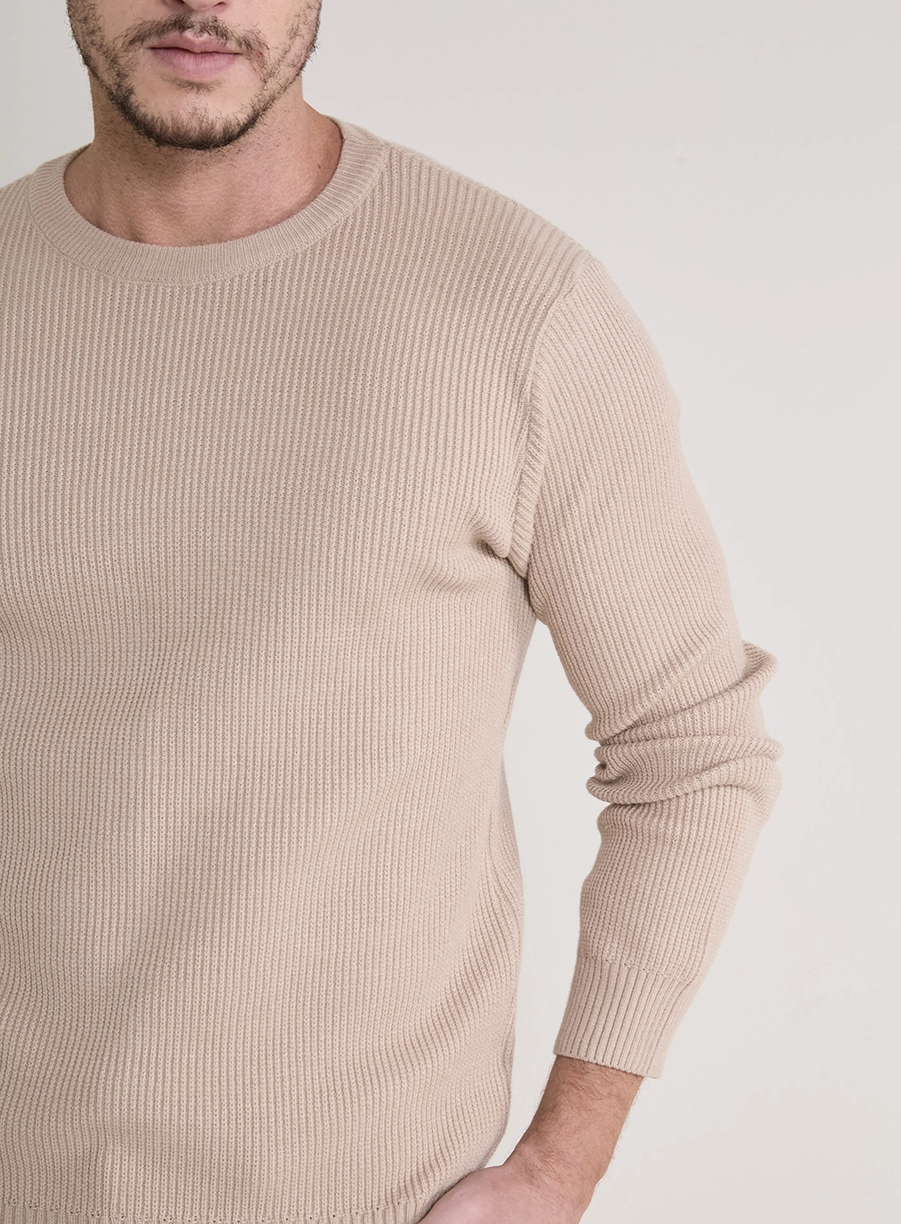 Suéter Tricô Masculino Fifties Texturizado Bege 3
