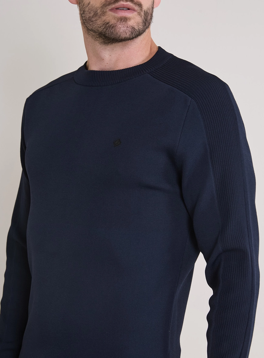 Suéter Tricô Masculino Raglan Azul