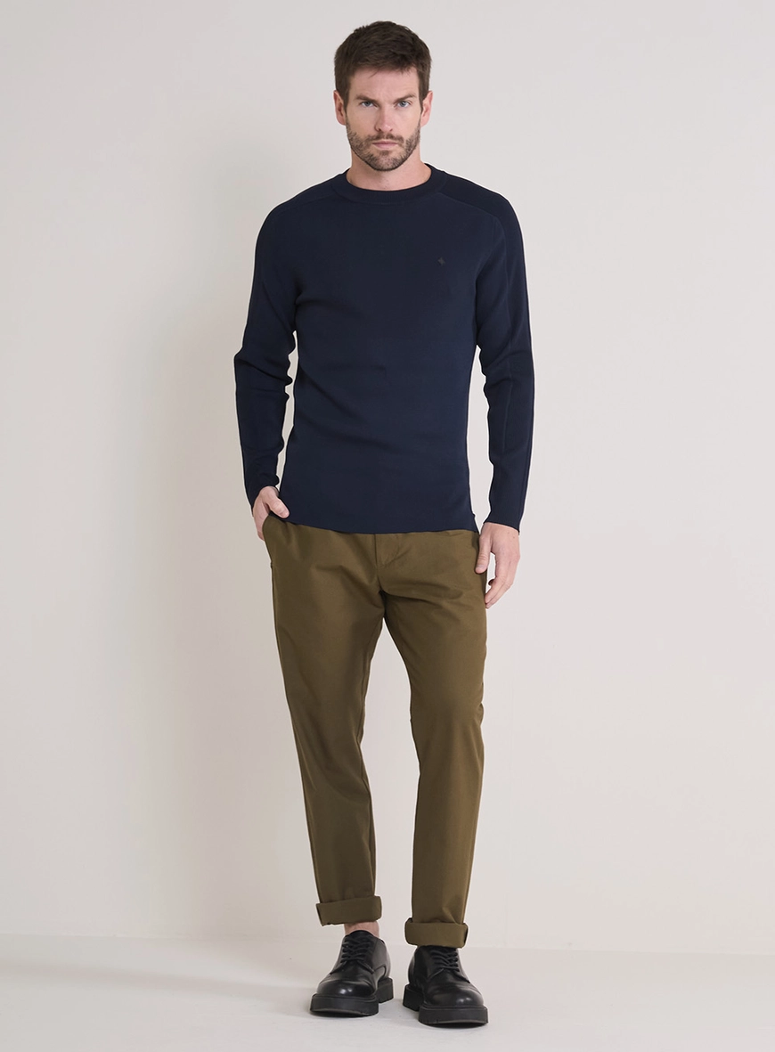 Suéter Tricô Masculino Raglan Azul