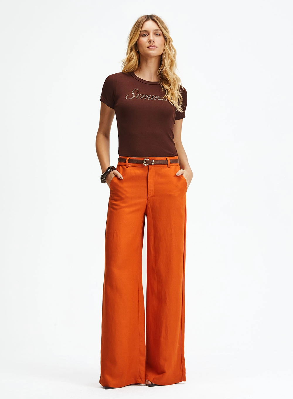 Calça De Alfaiataria Pantalona Laranja 1