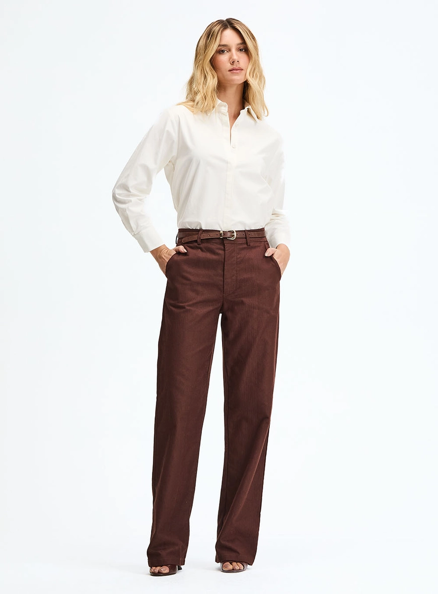 Calça Jacquard Alfaiataria Reta Marrom 1