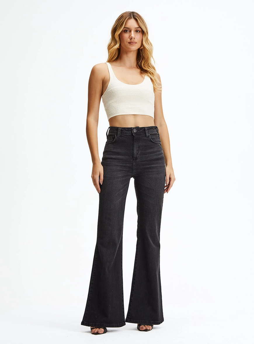 Calça Jeans Flare Cintura Média Indigo Preto 1