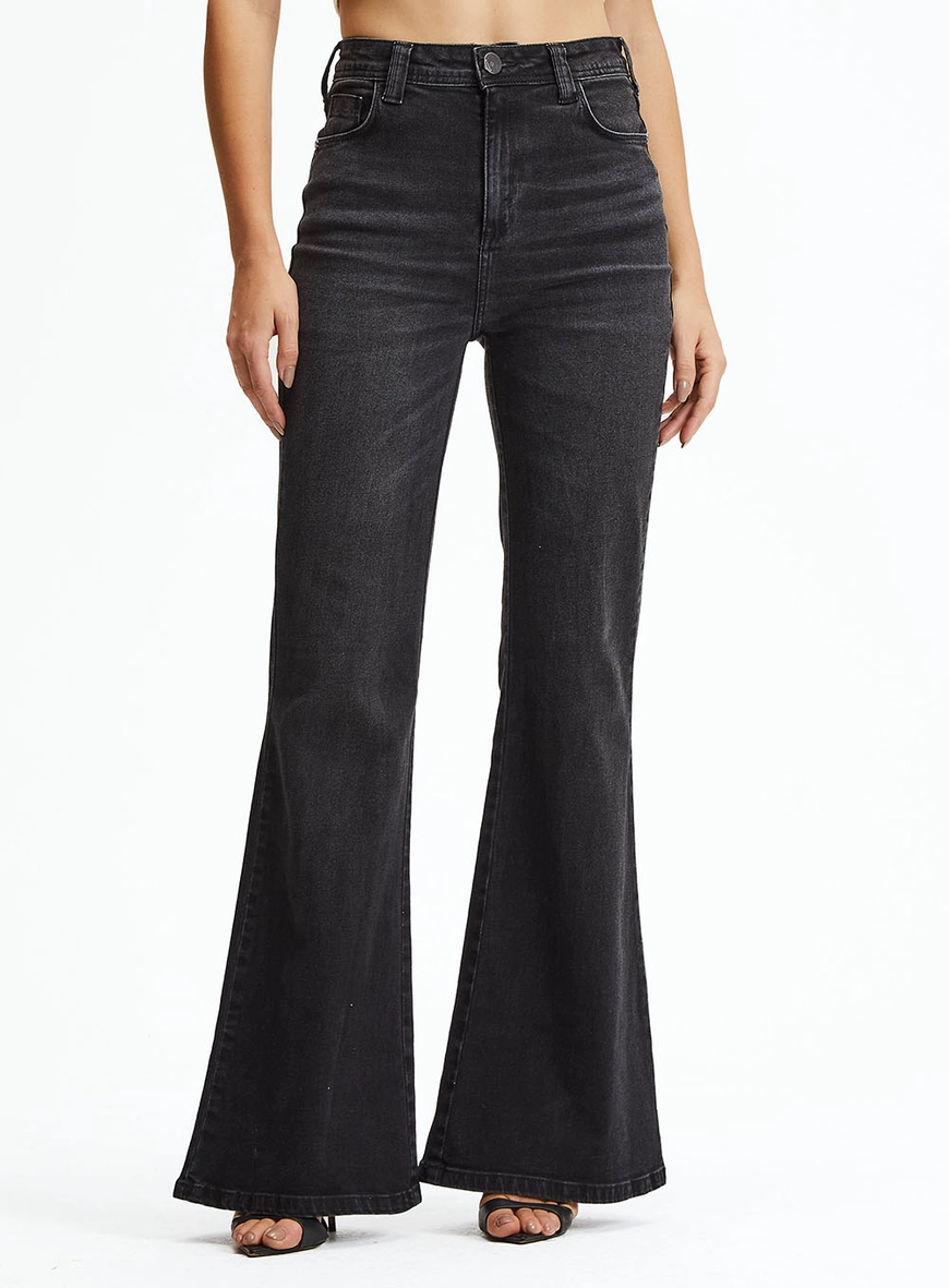 Calça Jeans Flare Cintura Média Indigo Preto 2