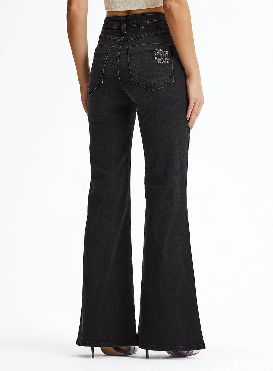 Calça Jeans Flare Cintura Média Indigo Preto 4