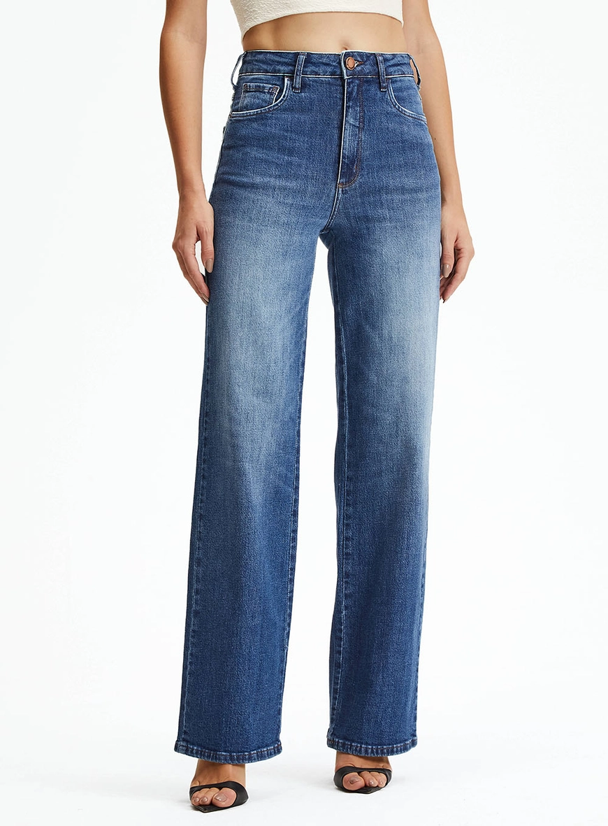 Calça Jeans Reta Slim Lavagem Média Índigo 2