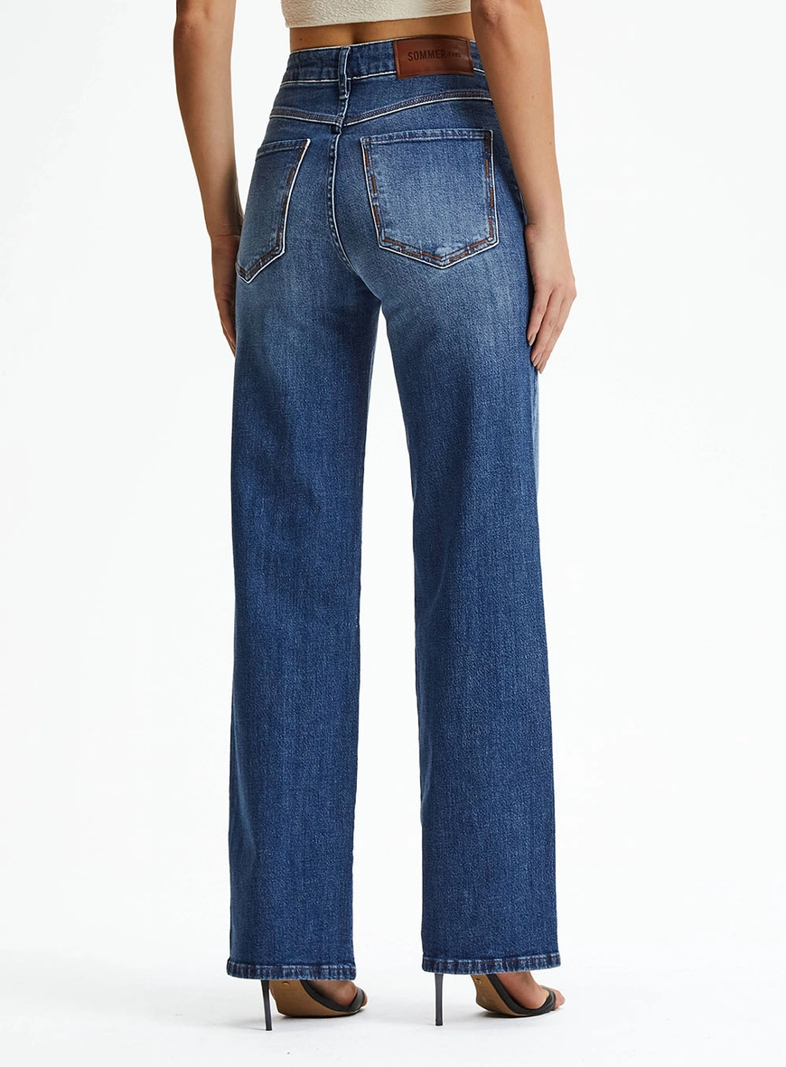 Calça Jeans Reta Slim Lavagem Média Índigo 4