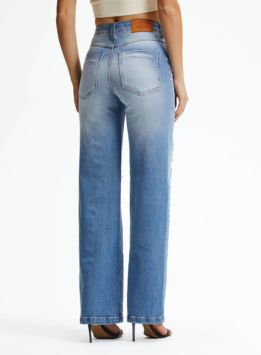Calça Jeans Reta Slim Com Detalhes Destroyed Índigo 4