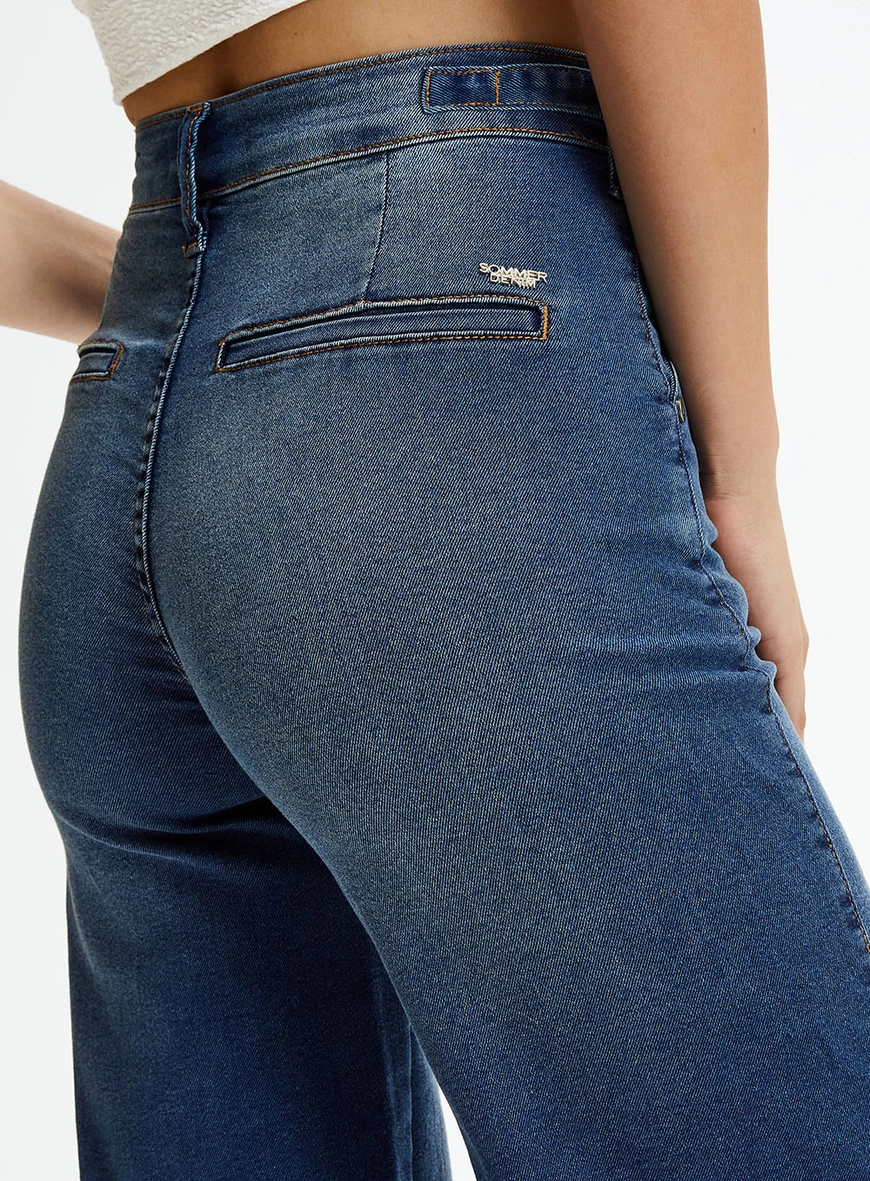 Calça Jeans Reta Slim Detalhe Alfaiataria Índigo 3