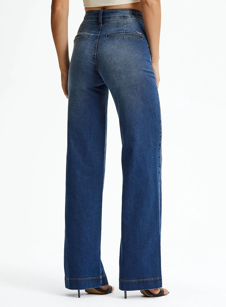 Calça Jeans Reta Slim Detalhe Alfaiataria Índigo 4