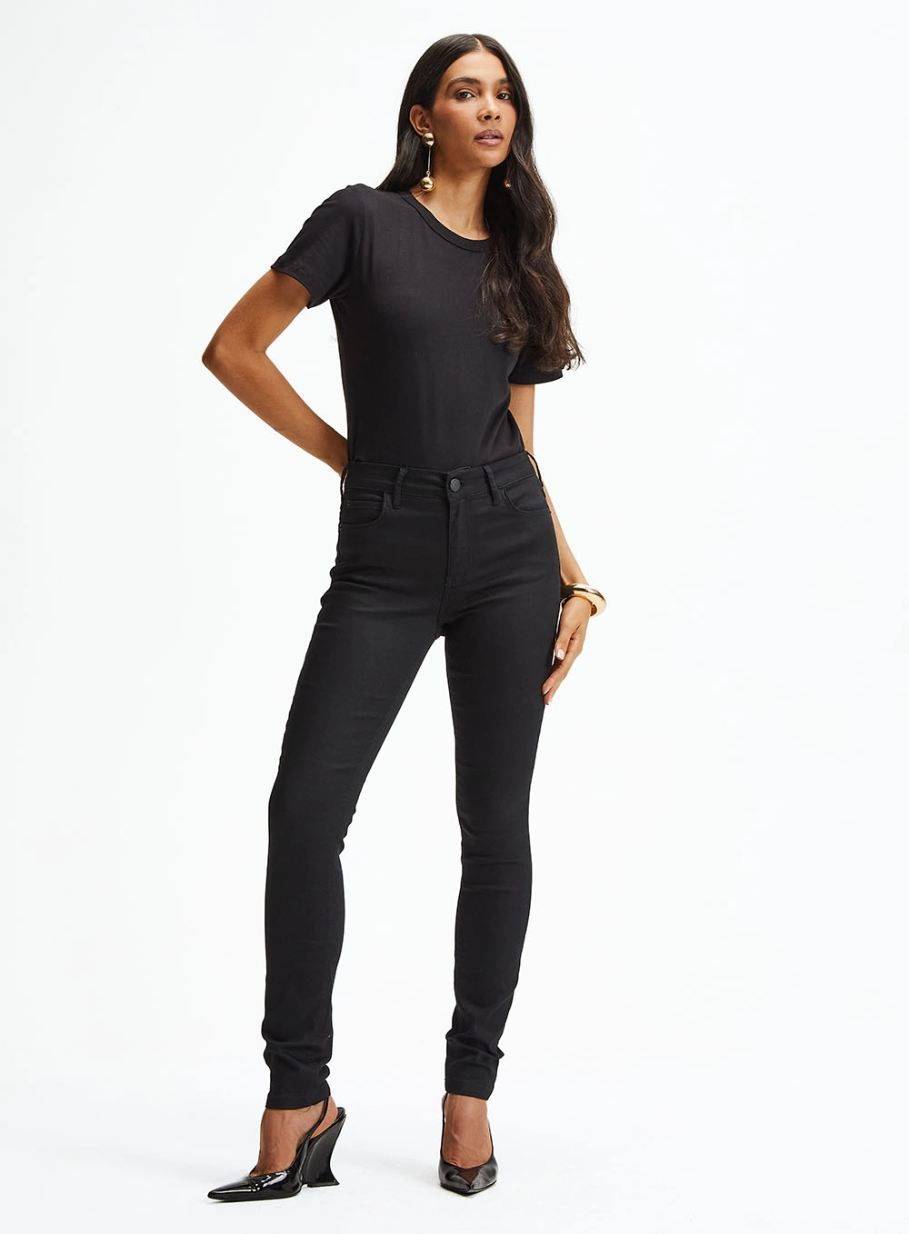 Calça Sarja Skinny Cintura Baixa Preto 1