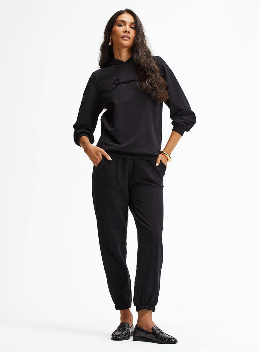 Calça Moletom Jogging Cós Com Elástico Preto 1