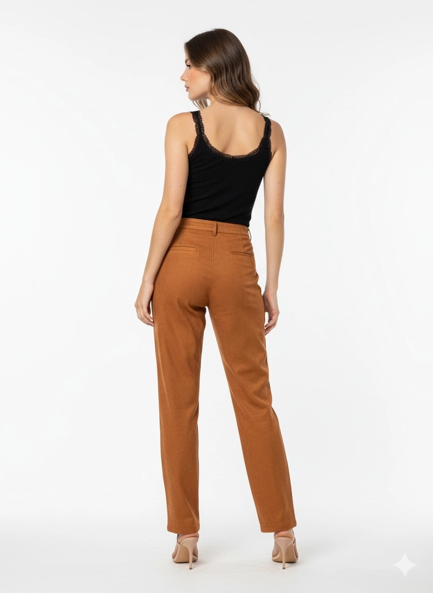Calça Feminina Pu Reta Marrom 3