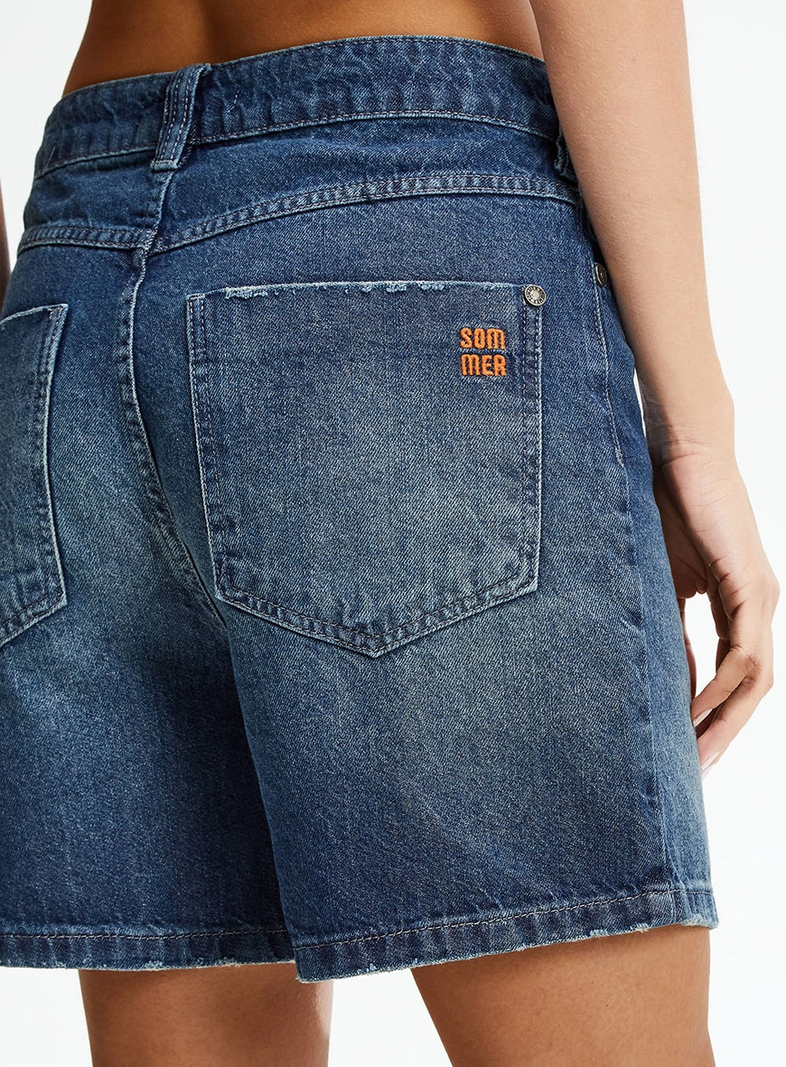 Bermuda Jeans Boyfriend Índigo 3