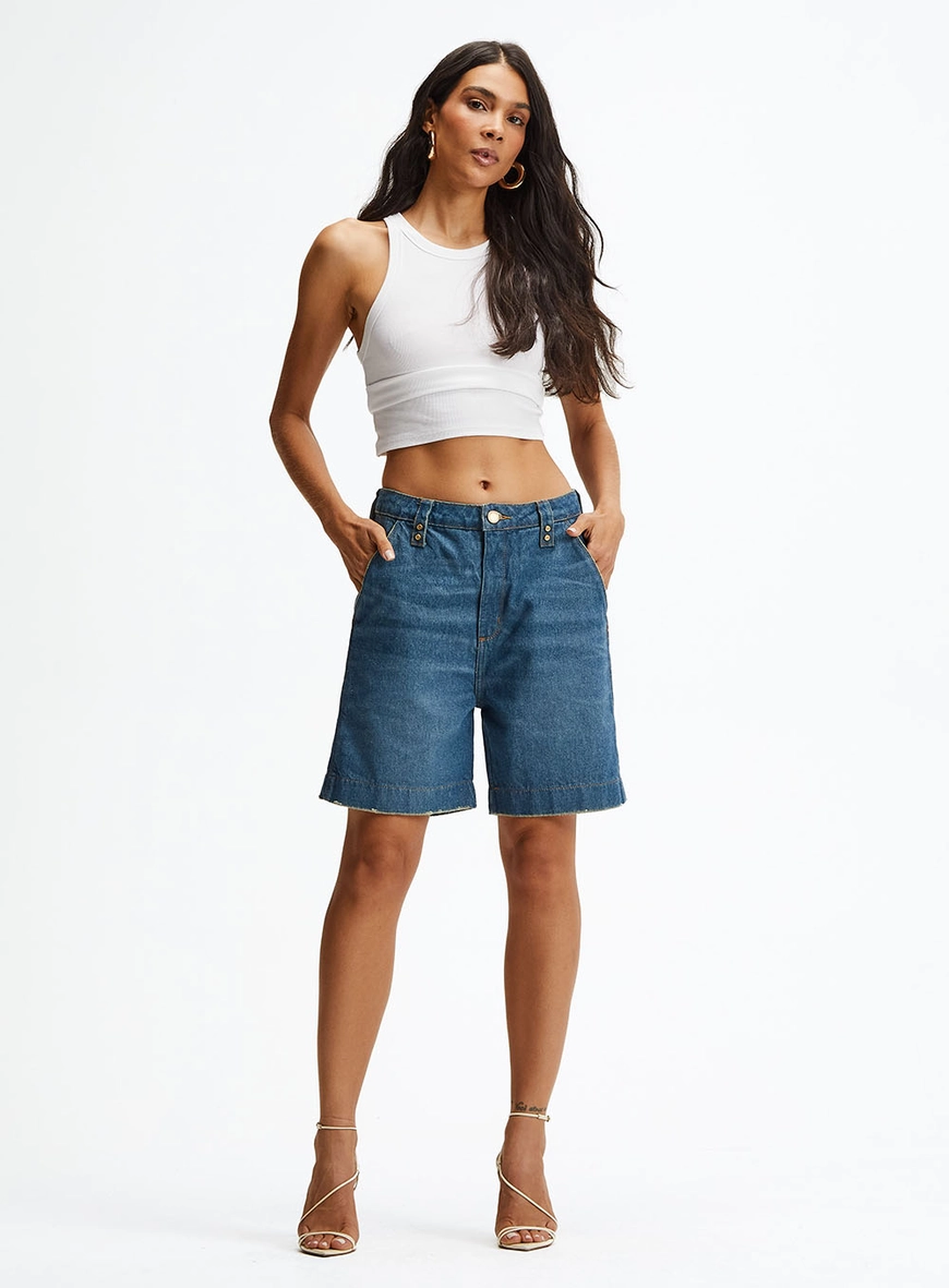 Bermuda Jeans Boyfriend Cintura Média Índigo 1