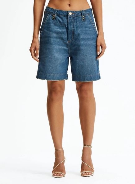Bermuda Jeans Boyfriend Cintura Média