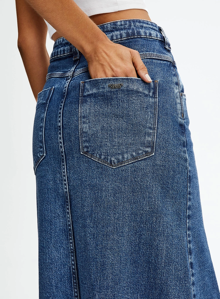 Saia Longa Jeans Cintura Alta Índigo 3
