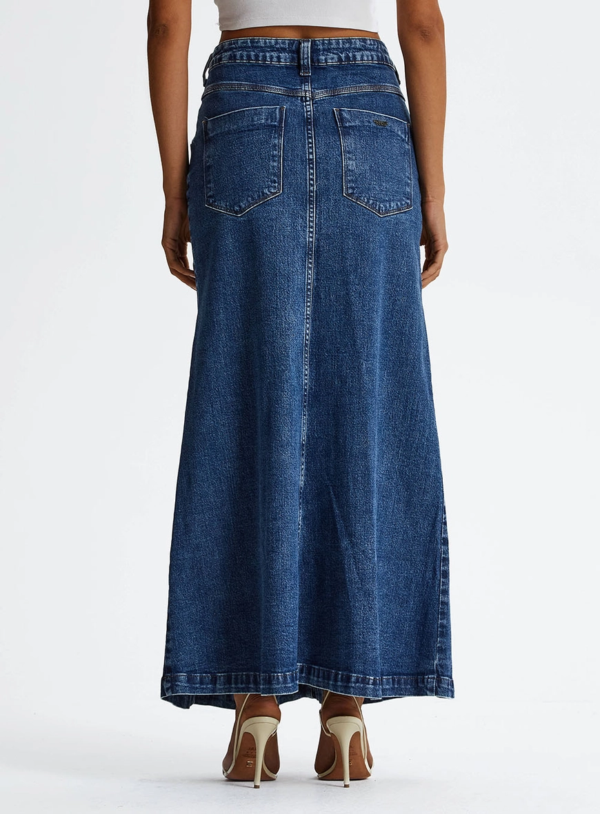 Saia Longa Jeans Cintura Alta Índigo 4