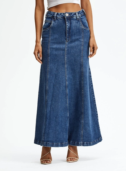 Saia Longa Jeans Cintura Alta