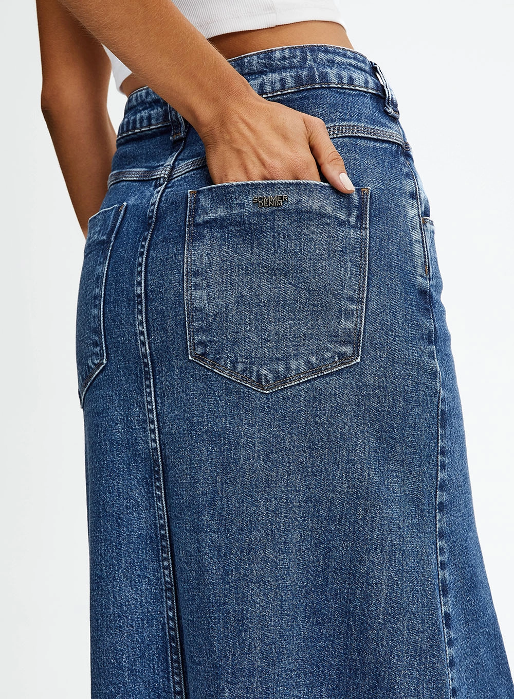 Saia Longa Jeans Cintura Alta Índigo 3