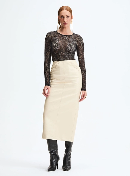 Saia Midi Slim Em Pu