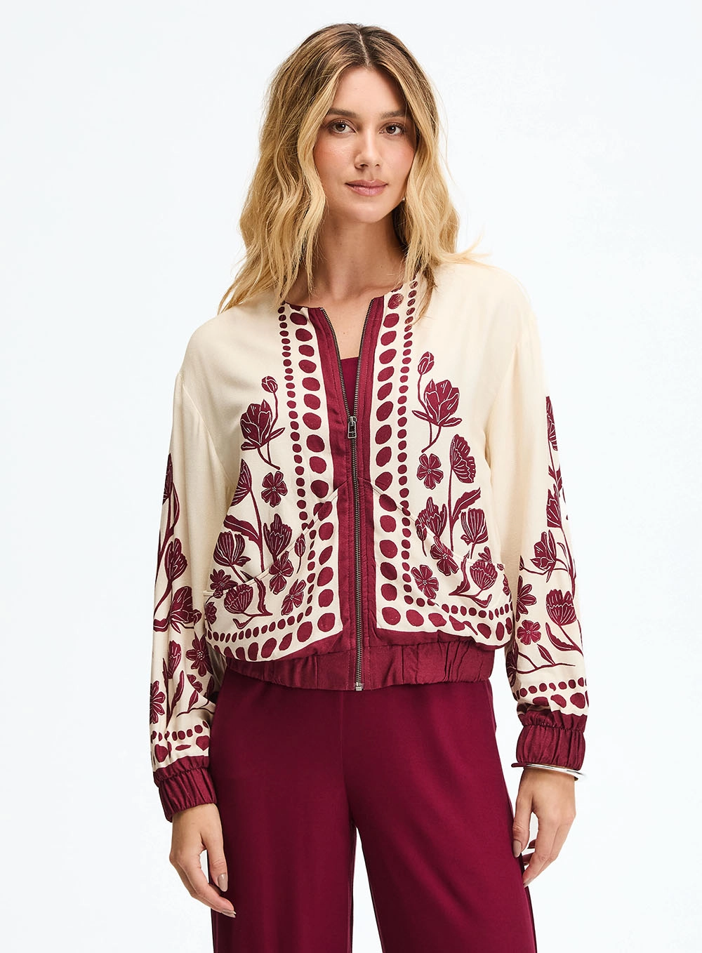 Jaqueta Feminina Comfort Aura Bordô Estampados 2