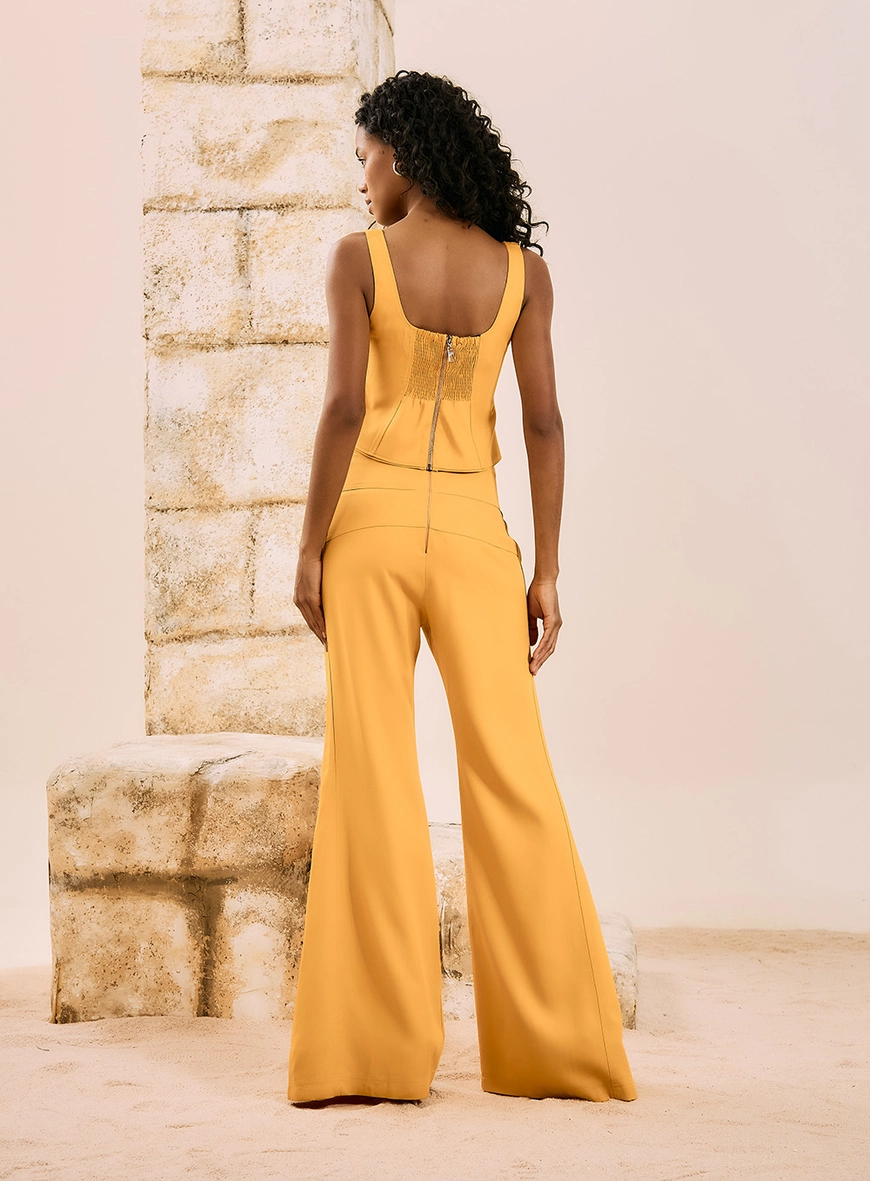 Calça Pantalona Lace Up Amarelo 2