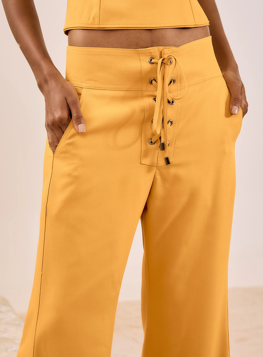 Calça Pantalona Lace Up Amarelo 3