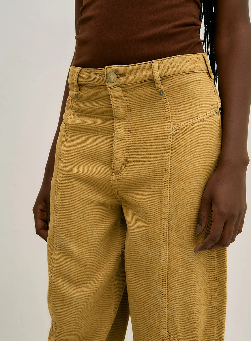 Calça Reta Sarja Amarelo 3