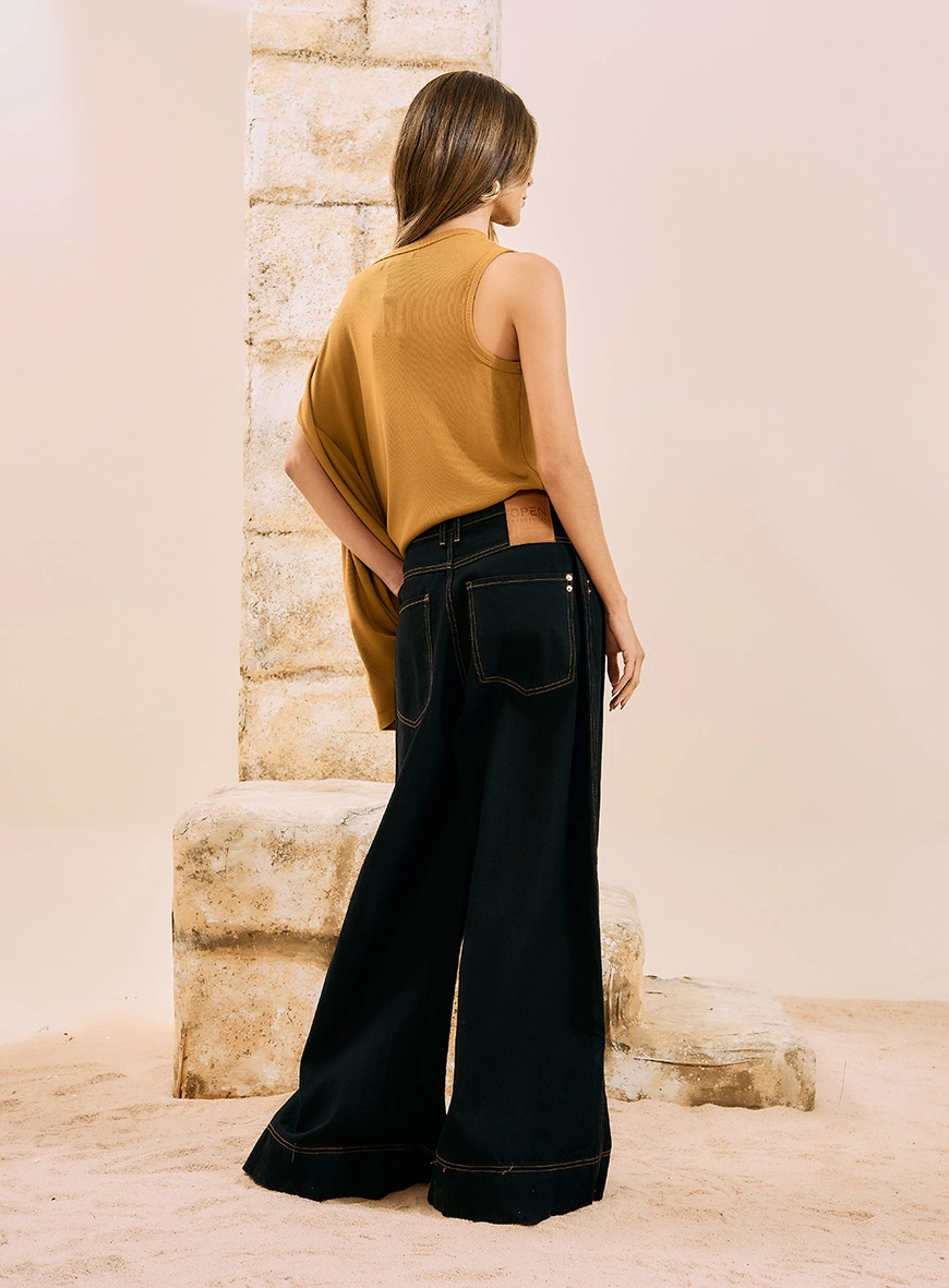 Calça Jeans Wide Leg Ampla Preto 2
