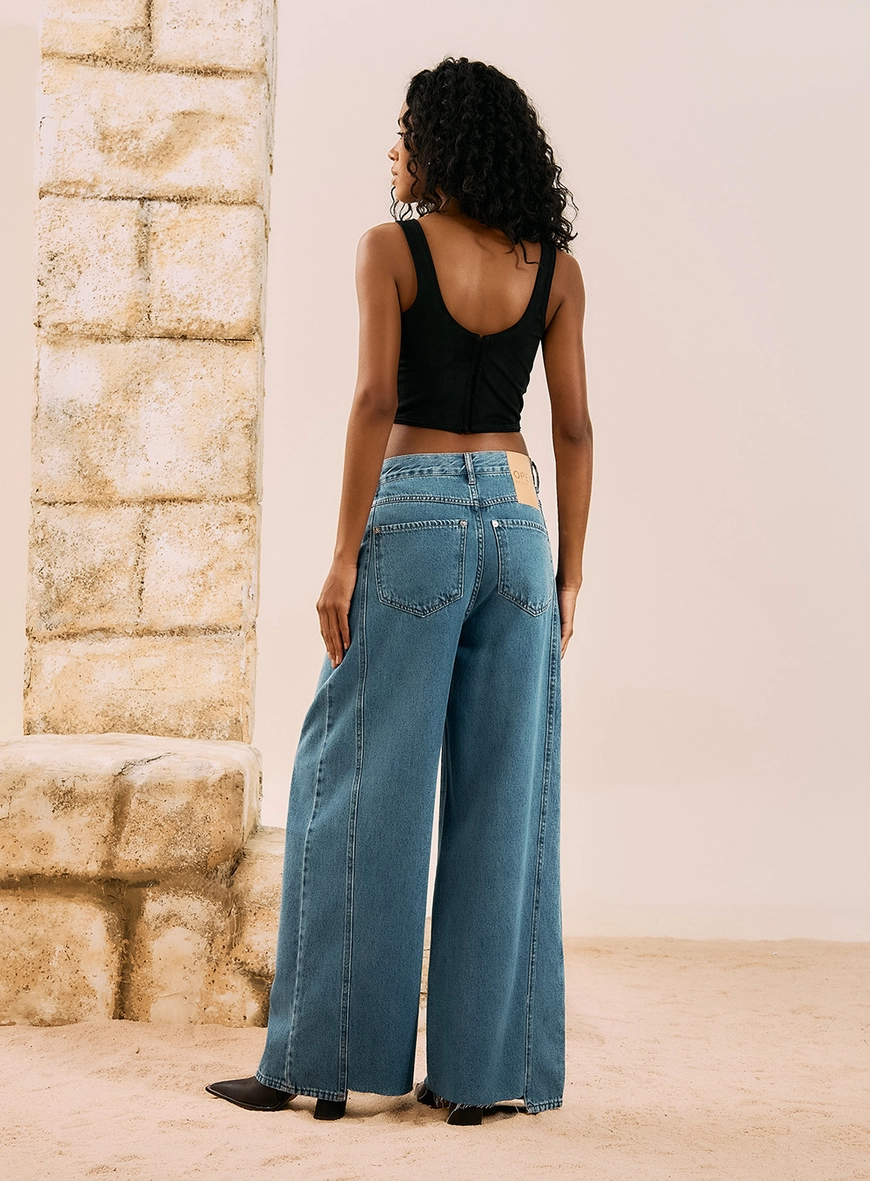 Calça Jeans Wide Leg Com Recortes Índigo 2