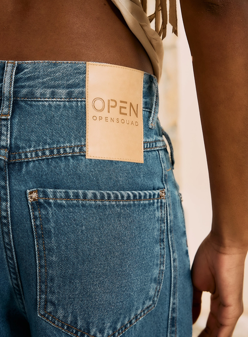 Calça Jeans Wide Leg Com Recortes Índigo 3