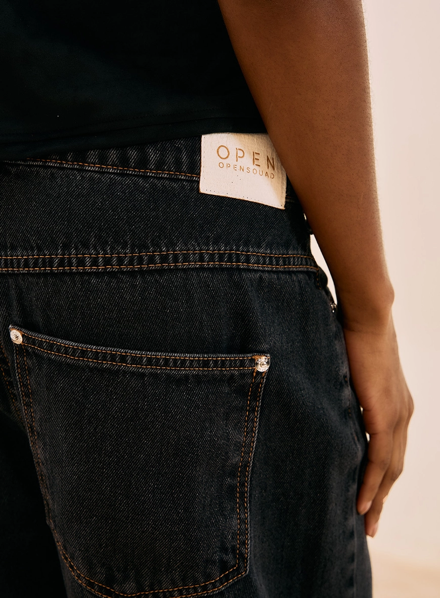 Calça Jeans Wide Leg Com Pespontos Indigo Preto 3