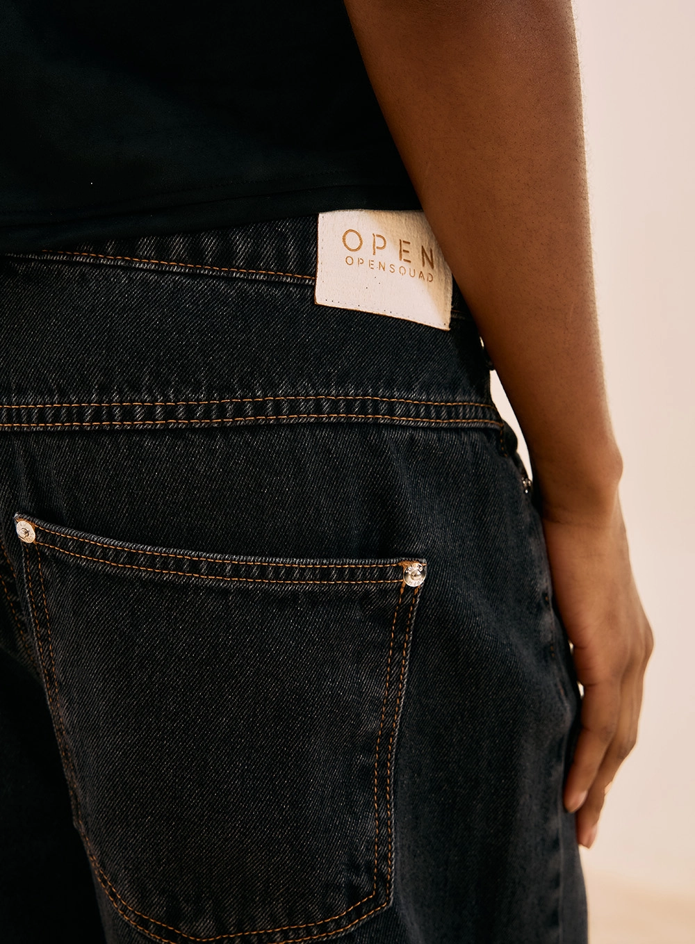 Calça Jeans Wide Leg Com Pespontos Indigo Preto 3
