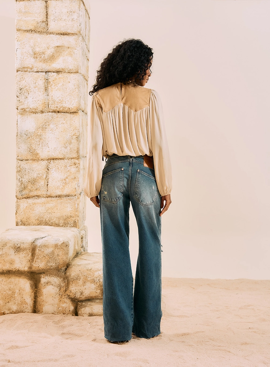 Calça Jeans Wide Leg Destroyed Índigo 2