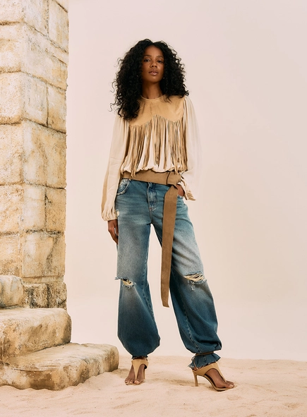 Calça Jeans Wide Leg Destroyed