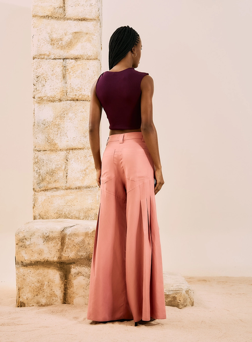 Calça Pantalona Com Pregas Estruturadas Rosa 2