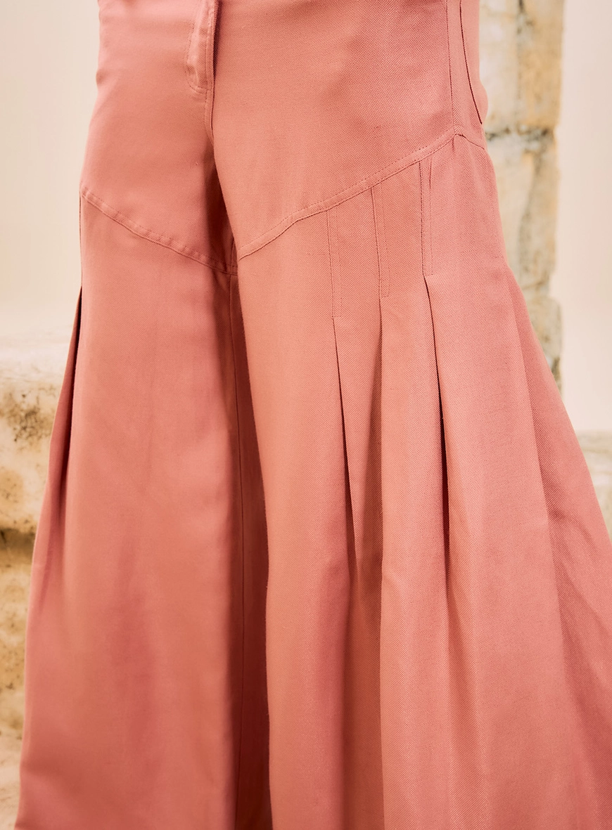 Calça Pantalona Com Pregas Estruturadas Rosa 3